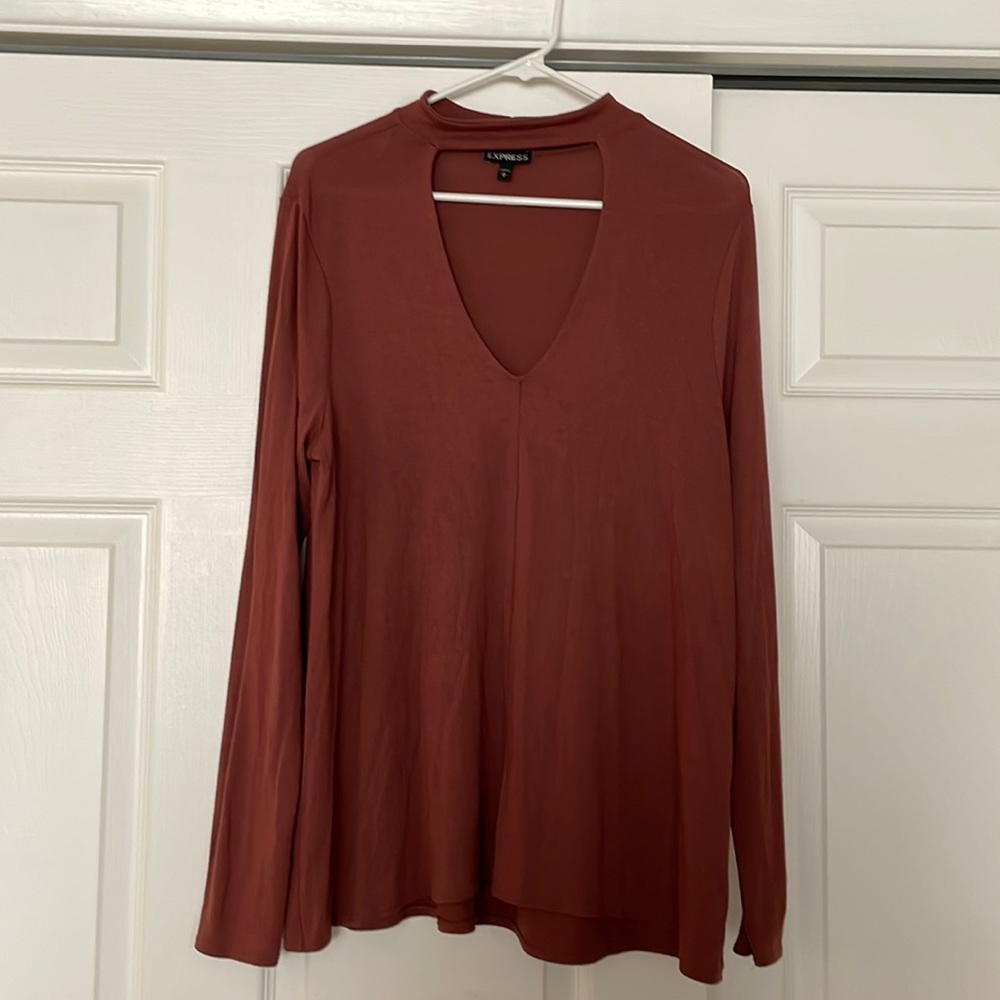 Brown long sleeve open neck shirt